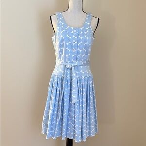 Calvin Klein Blue White Polka Dot Sleeveless Midi Dress Full Skirt Women 6